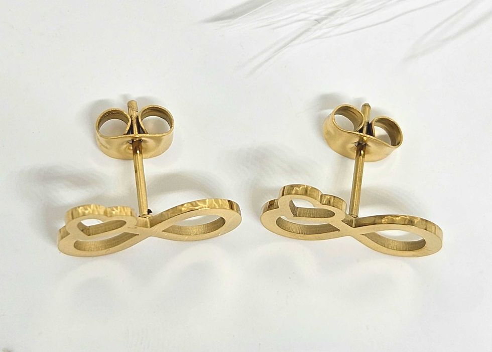 Nowe Złote Kolczyki Stal Chirurgiczna 316L Nieskończoność Serduszko
