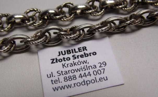 Przedwojenny srebrny naszyjnik plecione ozdoby Ln 44 cm.