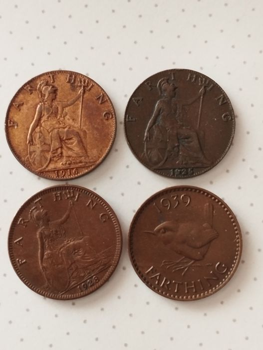 Moedas 1 Farthing 1916, 1918, 1925, 1928, 1939 e 1943 Inglaterra