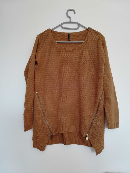 Sweter camel z suwakami One Love XS
