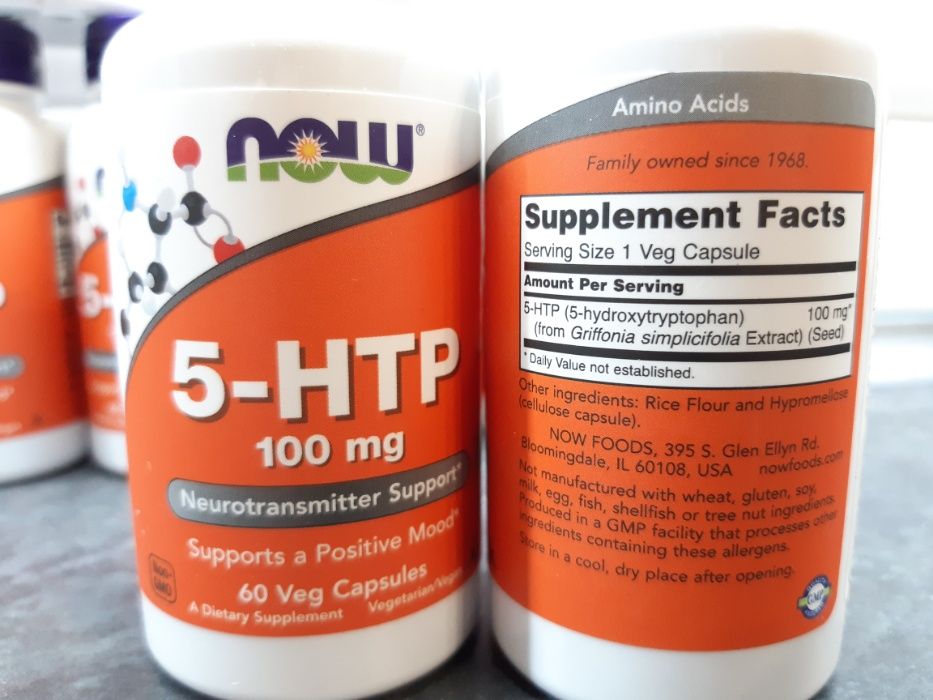 Now Foods, 5-HTP 100 мг (60 капс.), 5-гидрокситриптофан, триптофан