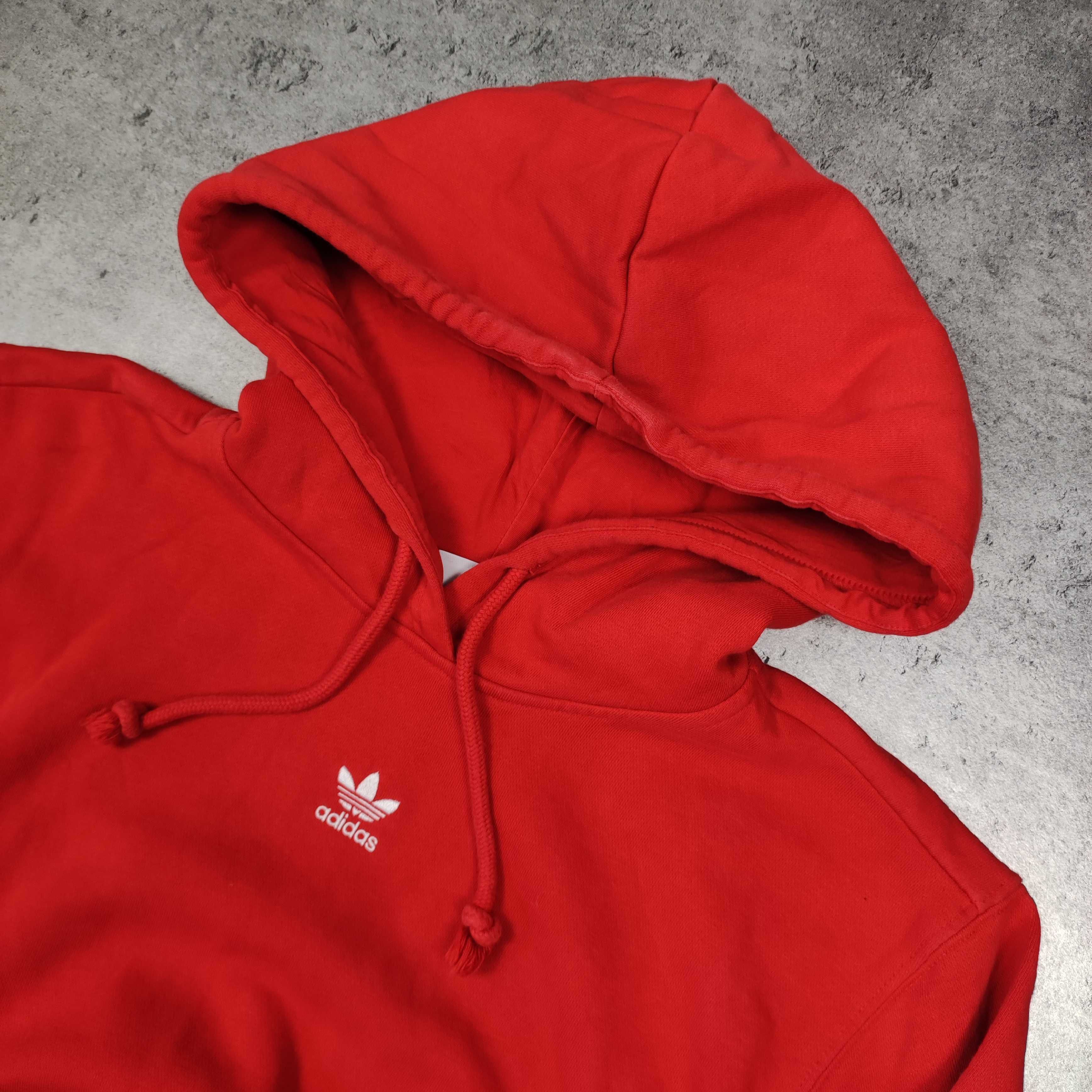 MĘSKA Bluza Klasyczna Małe Logo Haft Czerwona Adidas Bawełna Grubsza