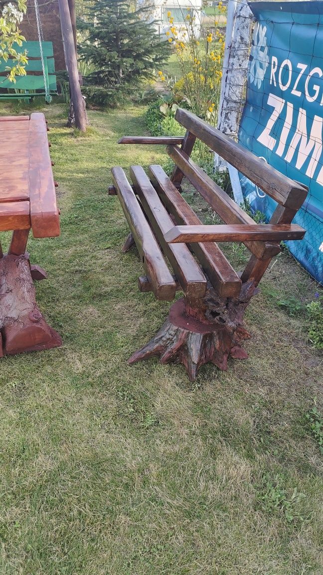 Stół ogrodowy z ławką własnoręcznie rzeźbiony naturalny