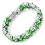 Zielono-Srebrna Bransoleta Bike Chain Łańcuch Rowerowy z Koralikiem
