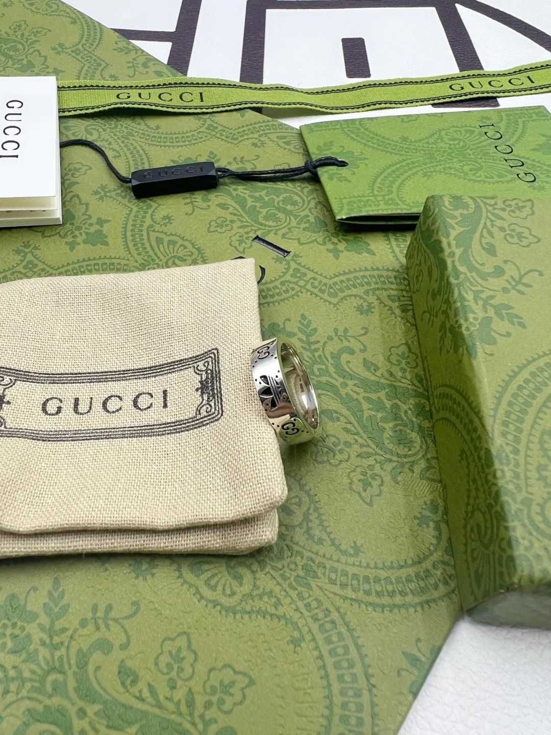 GUCCI Double G Logo Ring925 Silver Size 8