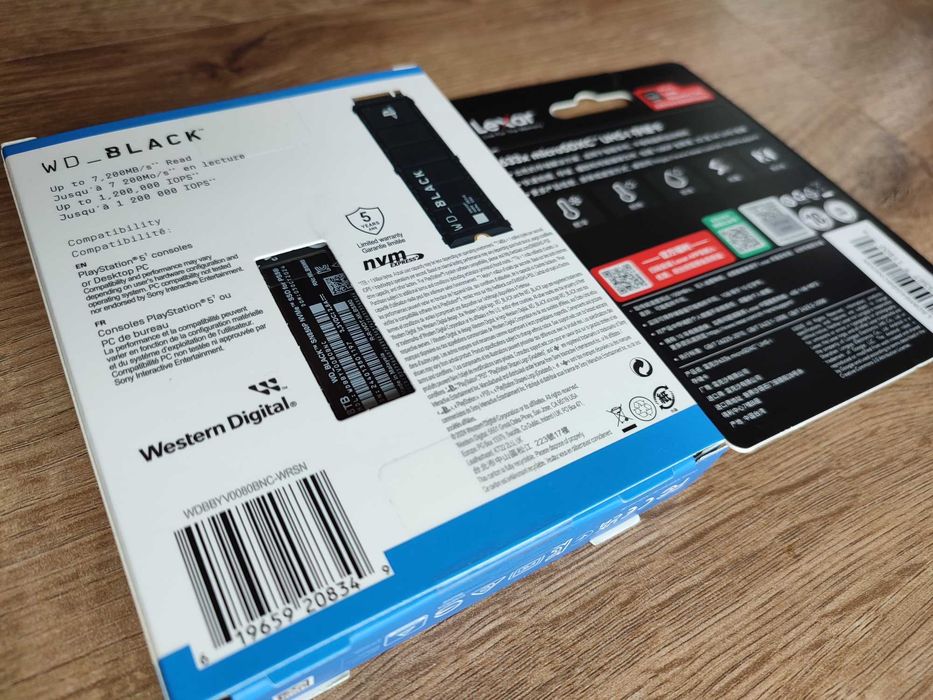 Karta microSDXC 64GB Lexar + dysk SSD WD BLACK SN850P 8TB + heatsink.