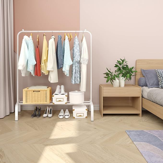 JIUYOTREE metalowy drążek na ubrania 110 cm z dolnym uchwytem