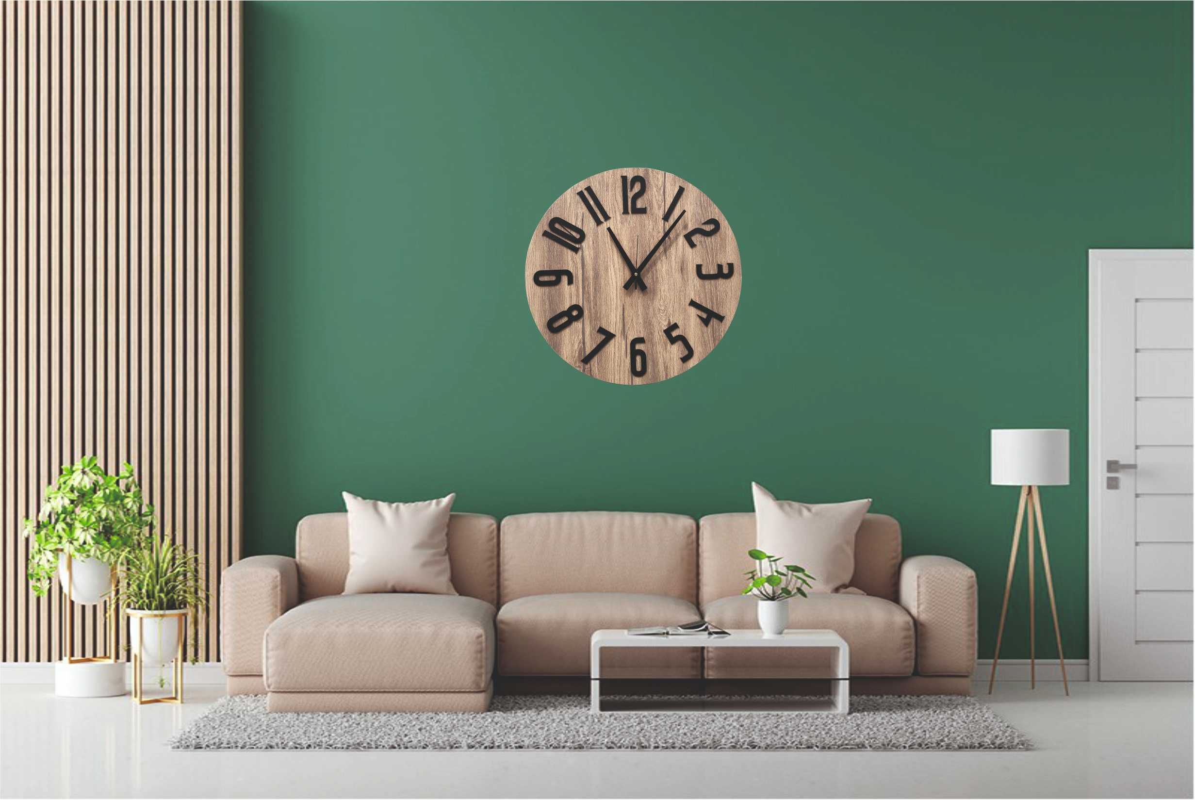 Duży Zegar Ścienny Loft 50cm drewniany do salonu cichy dębowy