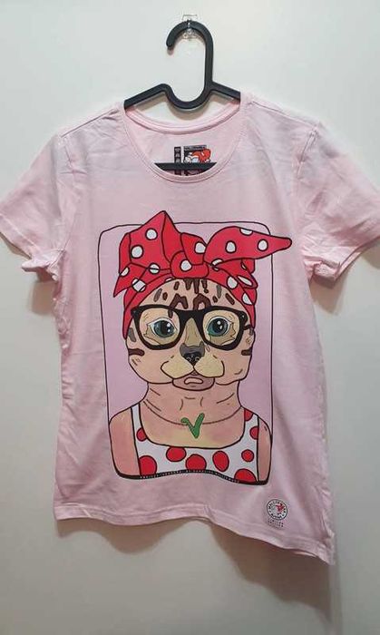 Koszulka Kot vegan kawaii pinup unikat handmade damska M