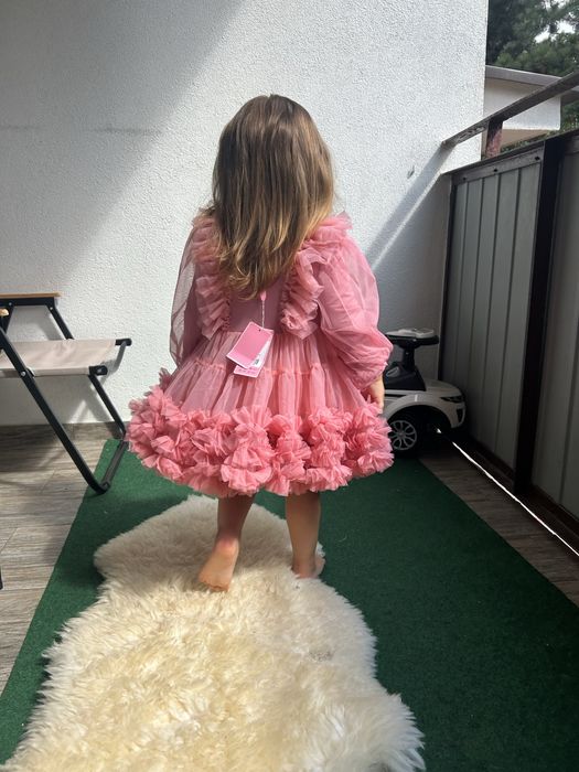 Sukienka z rękawem princeska TUTU przepiękna mięciutka pudrowy róż 90