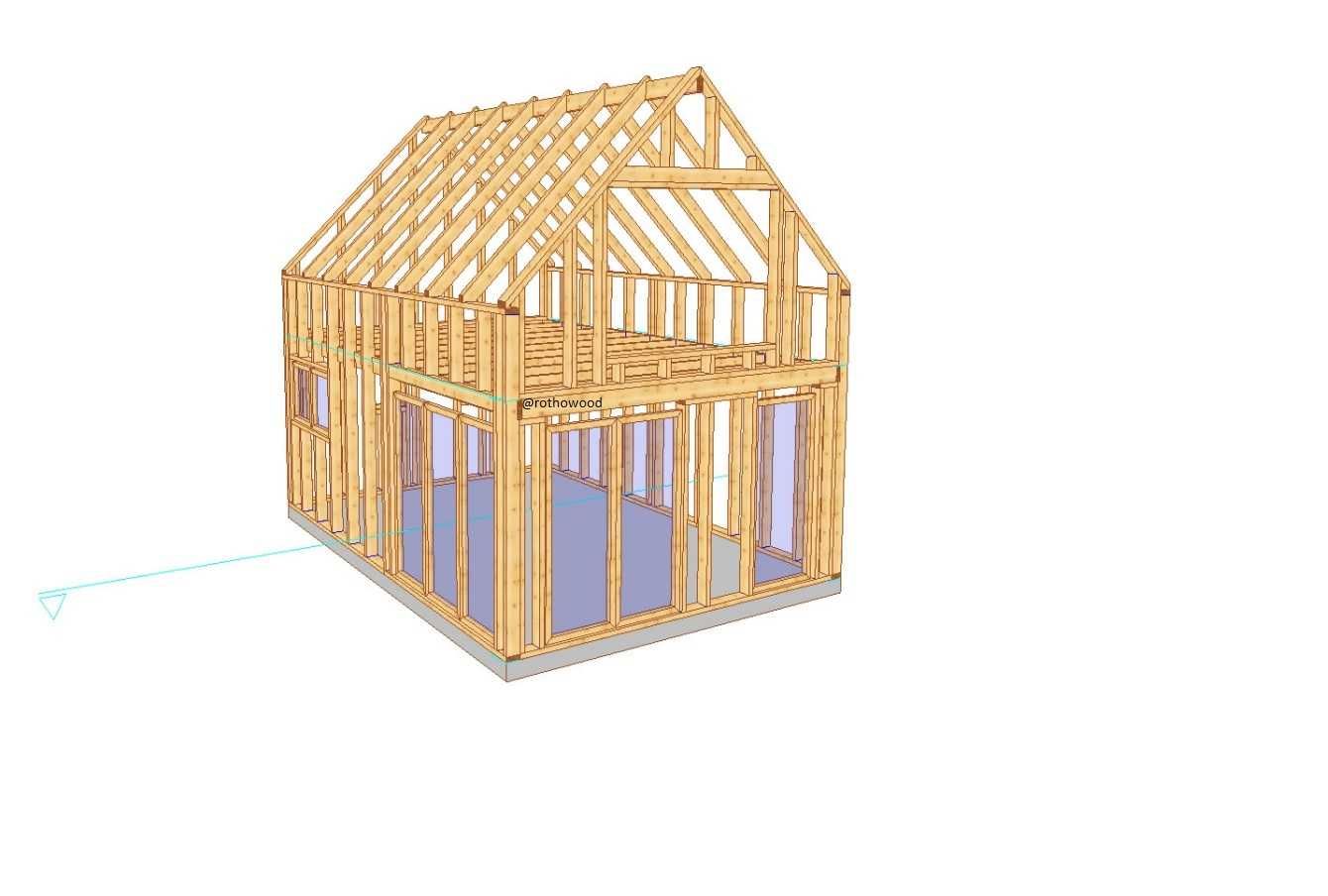 Konstrukcje szkieletowe domu, wiaty, garażu. Wycinanie na CNC z KVHc24