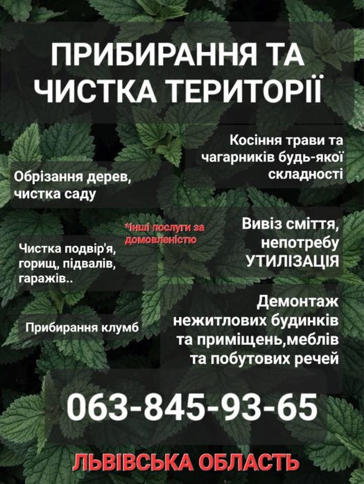 Косіння трави чистка ділянок зрізання дерев кущів