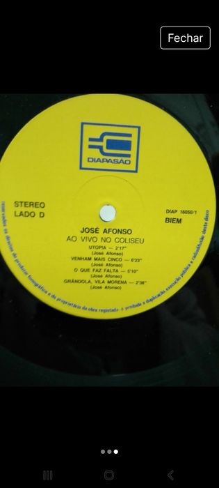 Disco vinil José Afonso