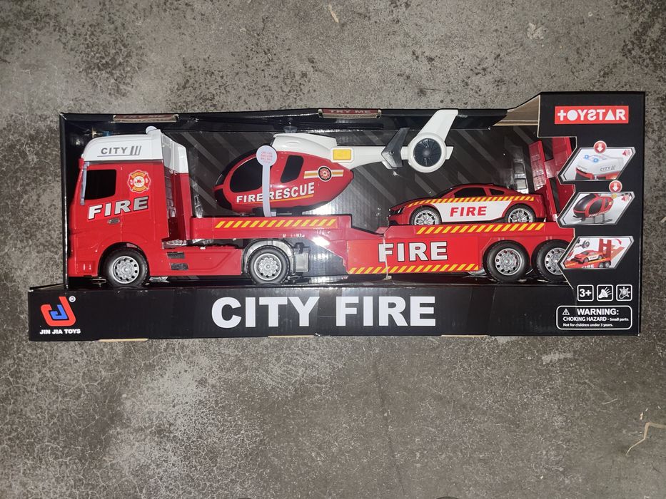 Zestaw Straż Pożarna Laweta Auto Helikopter Dźwięk Światła Ciężarówka