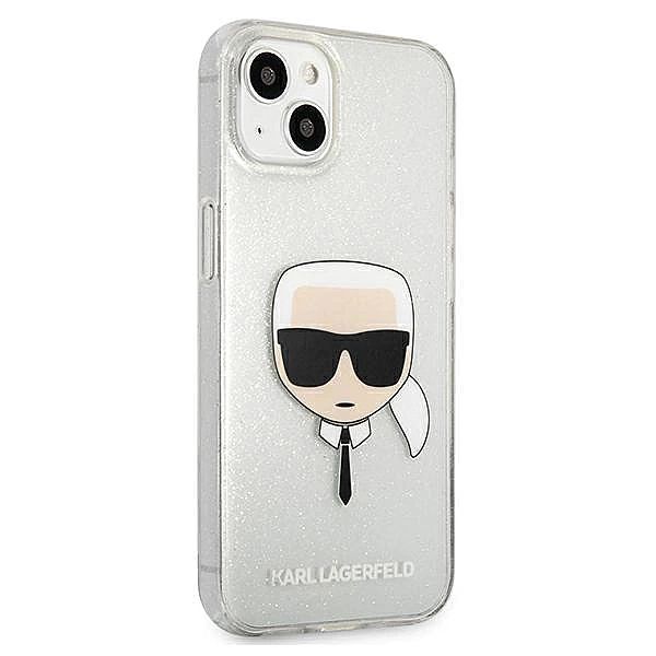 Etui Karl Lagerfeld Glitter Karl's Head na iPhone 13 mini - srebrne