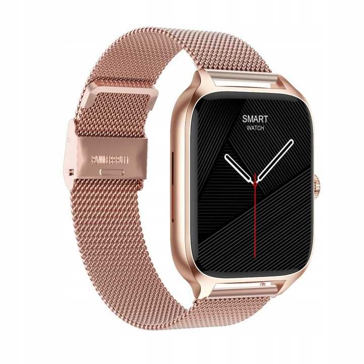 Smartwatch damski różowe złoto + pasek sylikonowy i folia GRATIS