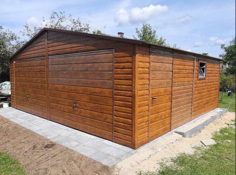 Garaż blaszany 6,5x5,5. nowoczesny garaż drewnopodobny, solidny