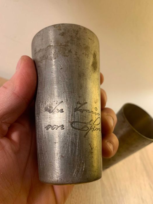 zestaw 2 cynowych podróżnych wojskowych kubków, Szwajcaria Bern XIX w