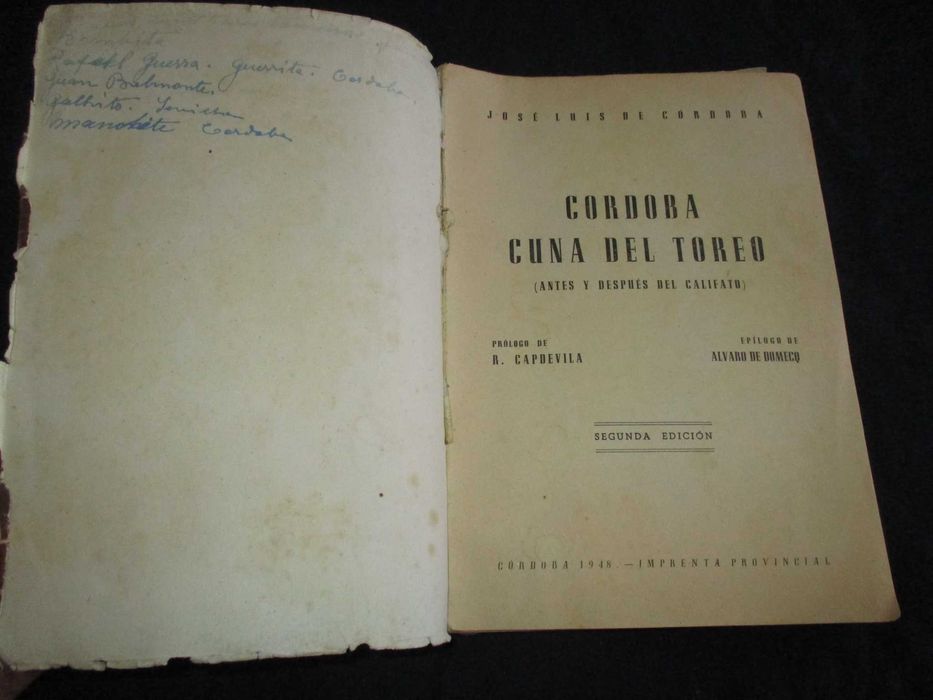 Livro Cordoba Cuna del Toreo José Luís de Córdoba 1948