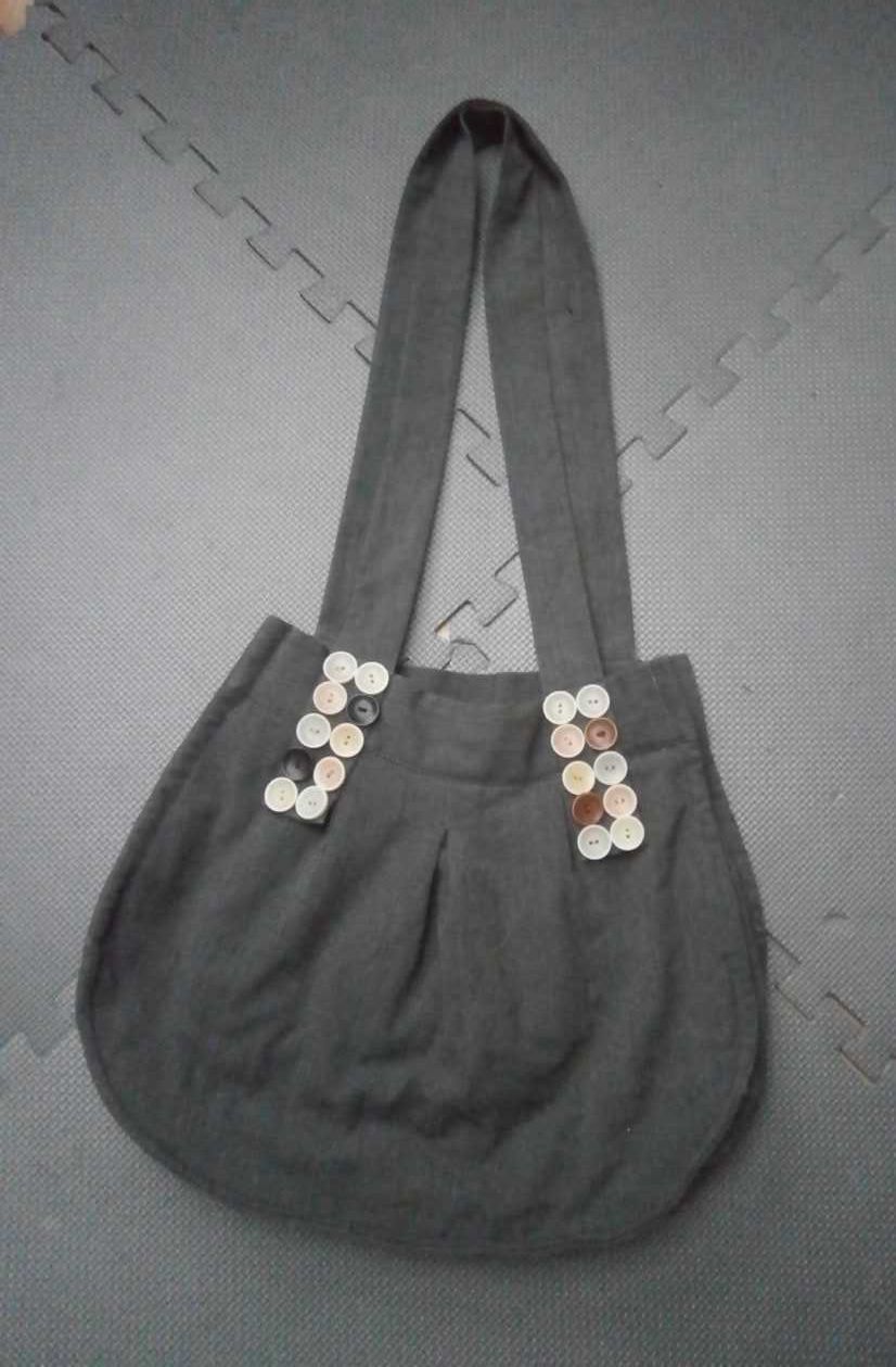 Pojemna torba torebka na ramię szara dresówka guziki handmade