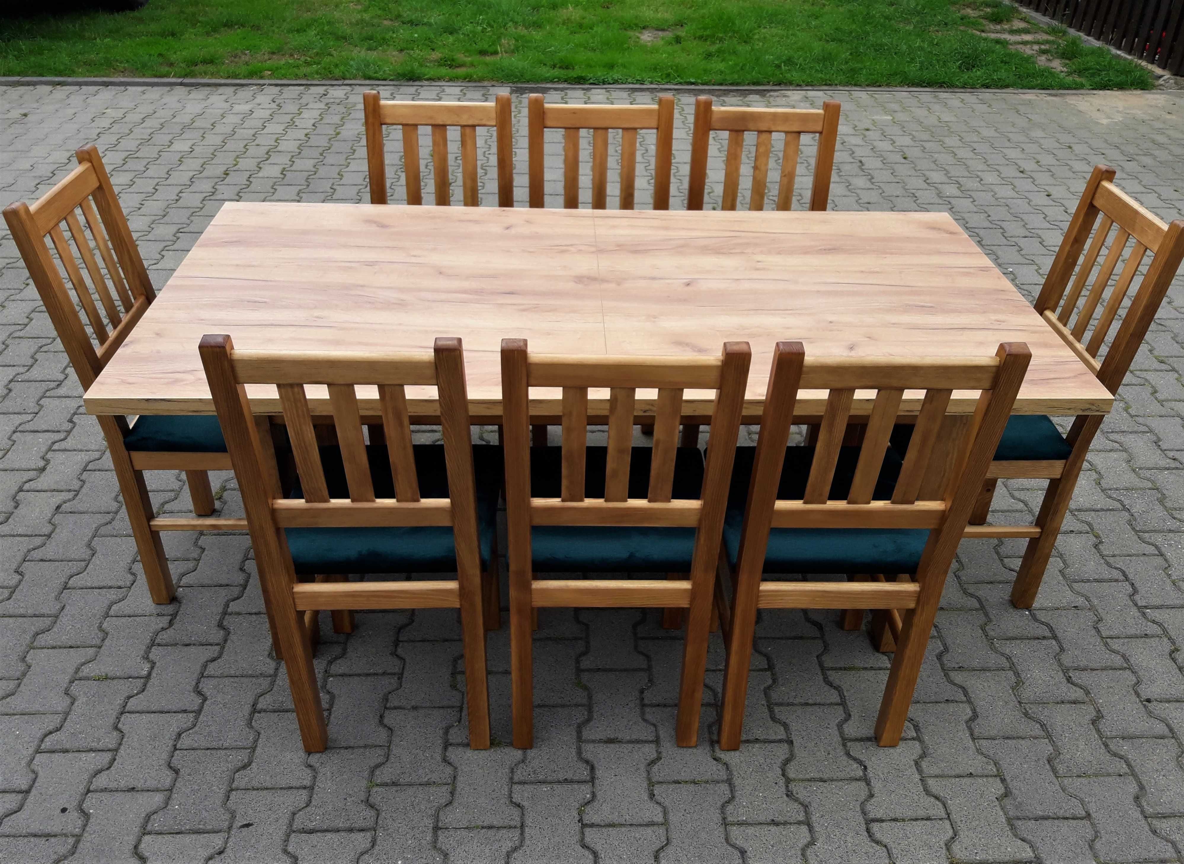 Stol 185/244x95 i 8 krzesel blat craft zloty okazja krzesla