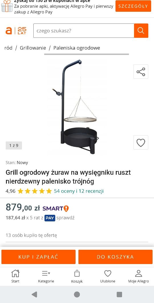 Grill Żuraw 70cm + korbka patelnia