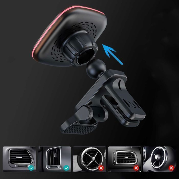 Uchwyt samochodowy na kratkę z ładowarką Mag Safe 15w do iPhone LED PD