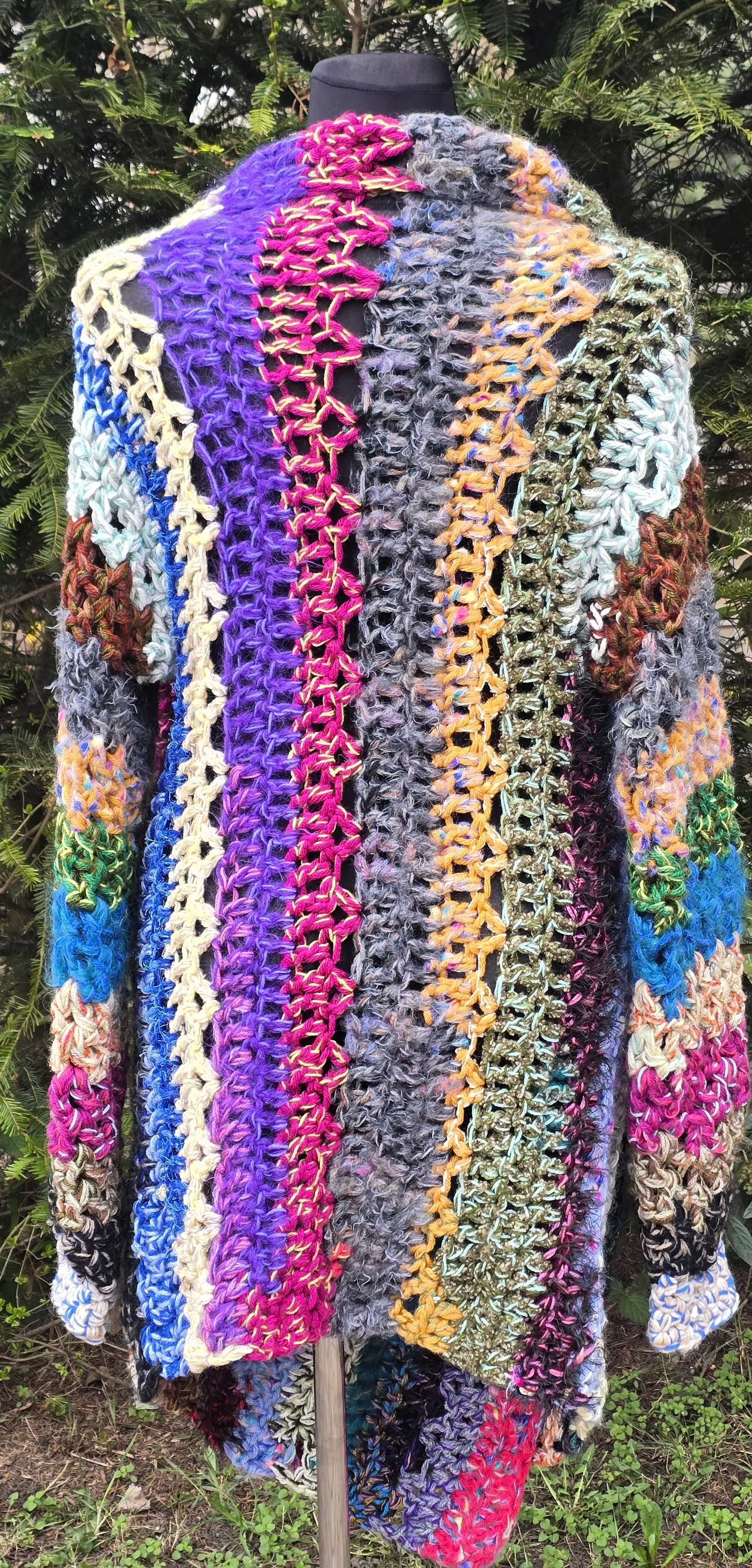 Kolorowy, radosny, ciepły, crazy boho kardigan szydełko handmade