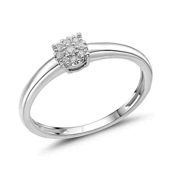 Золота каблучка в білому кольорі металу з діамантами, розмір 16,5