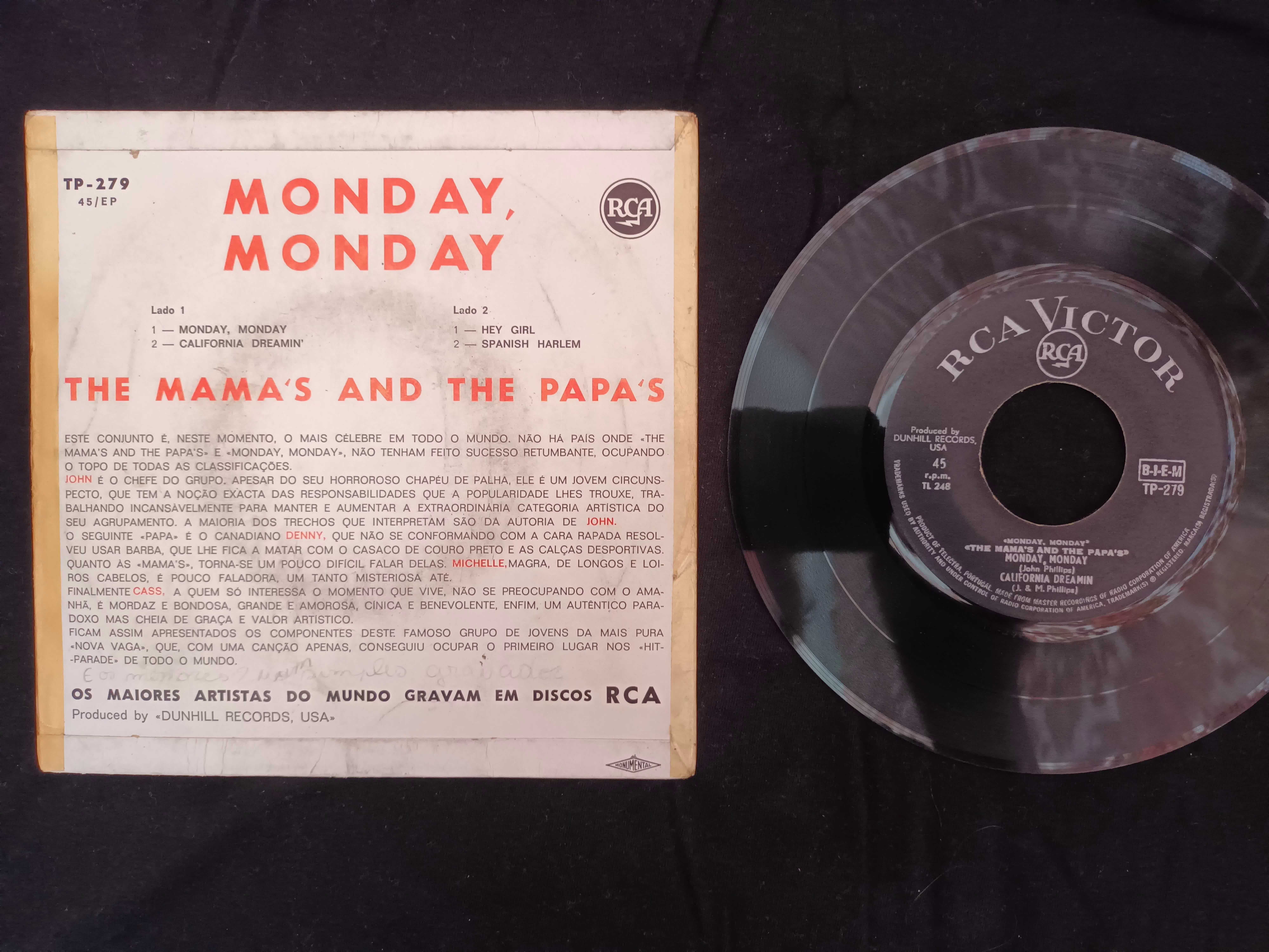 Disco de Vinil 45 RPM – THE MAMA'S and PAPA'S – Monday, Monday ...