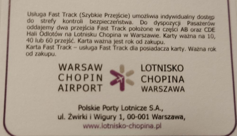 Fast Track Lotnisko Chopina w Warszawie