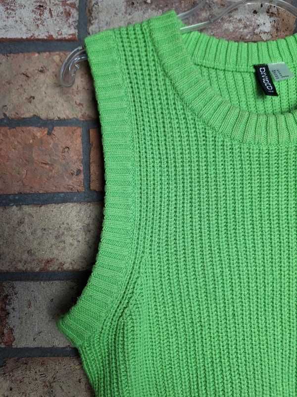 Krótka kamizelka bezrękawnik H&M neonowy zielony bluzka sweter 38 10 M
