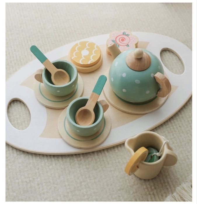 Деревʼяний дитячий чайний набір/сервіз дитячий посуд для кухні