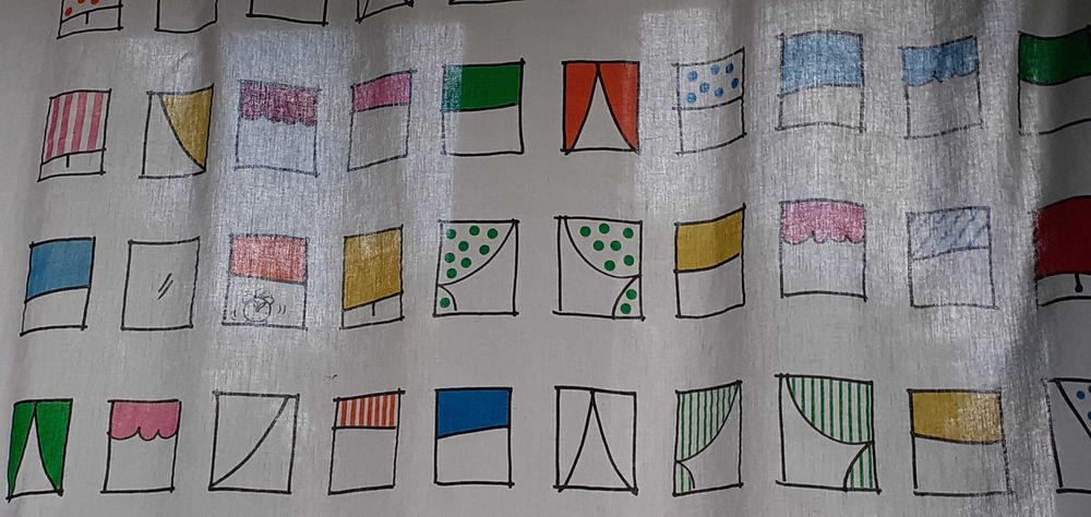 Zasłonki bawełniane krótkie wzór Okna