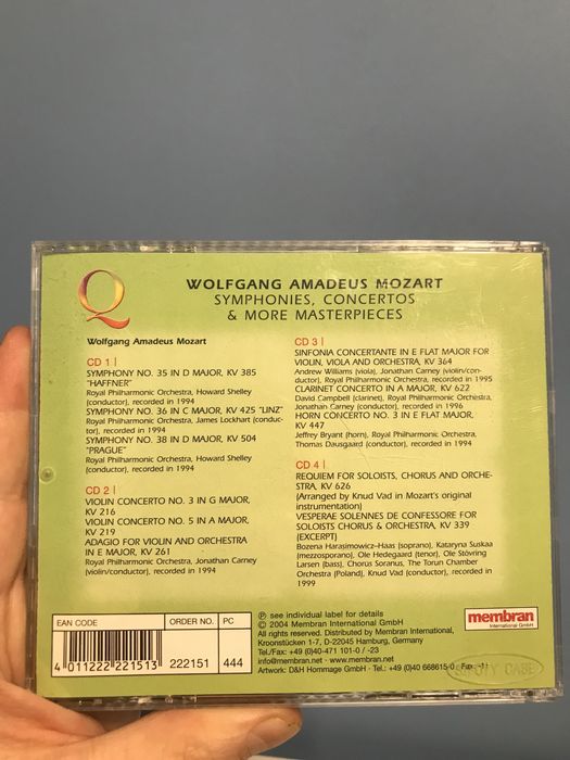 CD диски 4 in 1 Qudromania Wolfgang Amadeus Mozart Symphonies,concerto