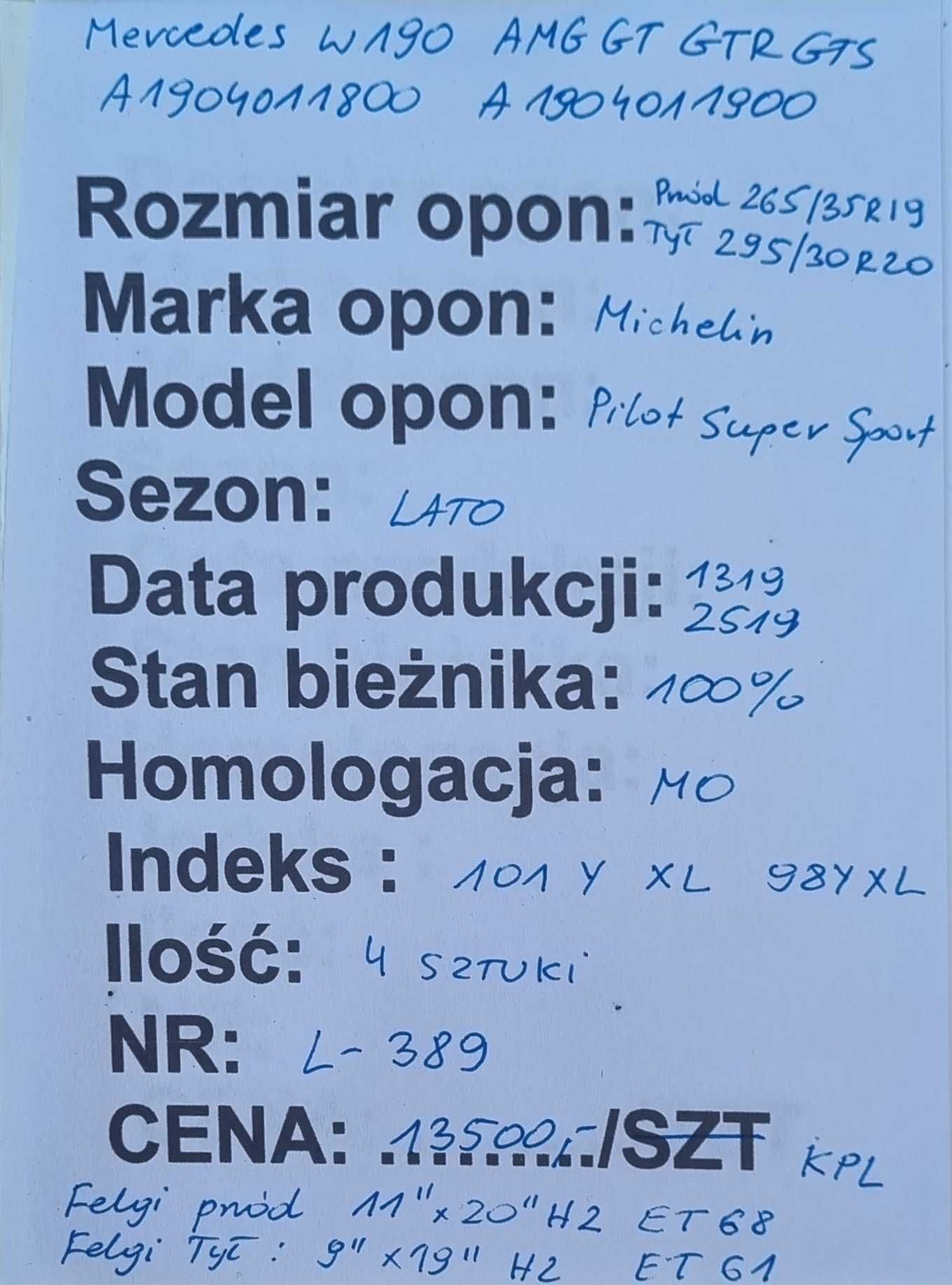 Koła letnie 19" i 20" Oryginalne Mercedes W190 AMG GT GTR GTS