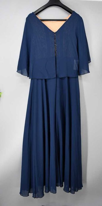 Zwiewna wizytowa sukienka Bonprix granatowa koronkowa 38 długa nowa