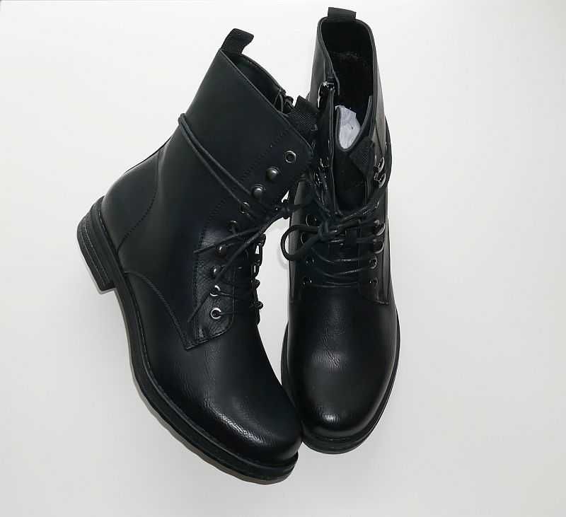 NOWE przepiękne buty ocieplane workery glany botki czarne - r.38