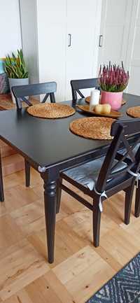 Stół INGATORP czarny, rozkładany + krzesła