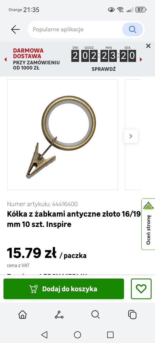 Karnisz pojedynczy z żabkami, złoto antyczne
