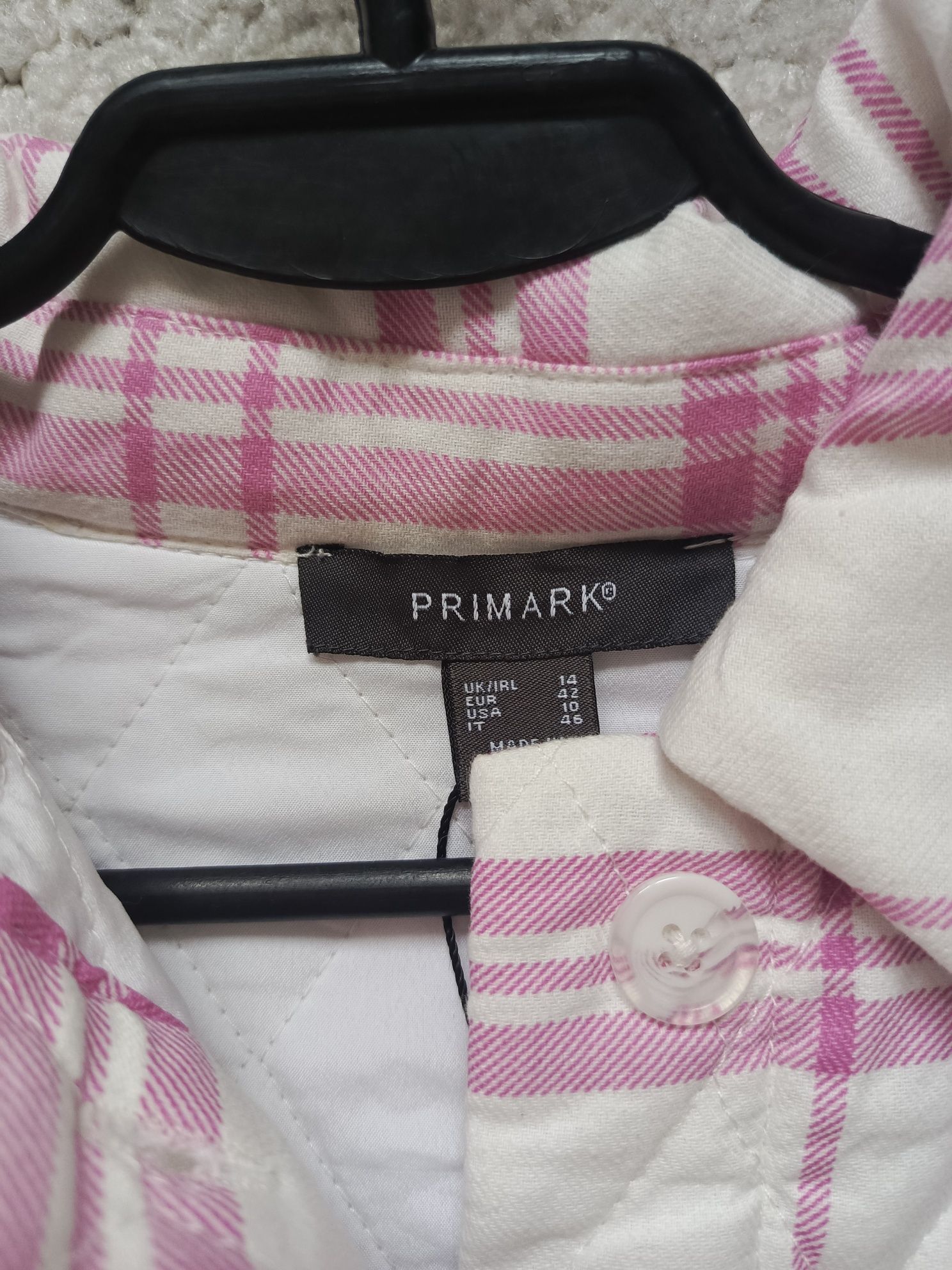 Różowa pikowana kurtka koszulowa w kratę Primark rozmiar 42 (L/XL)