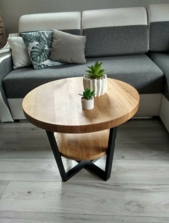 Stolik kawowy okrągły z półką 60 cm dąb loft