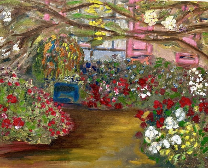 Obraz olejny pejzaż kwiaty