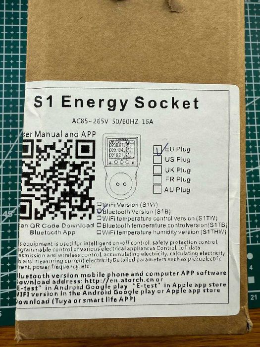 Розумний ватметр ATORCH S1B Bluetooth 16A EU