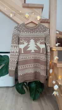 Ciepły gruby wełniany świąteczny bożonarodzeniowy sweter sweterek wełn