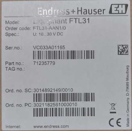 Wibracyjny sygnalizator poziomu Endress+Hauser Liquiphant FTL31-AAN1/0