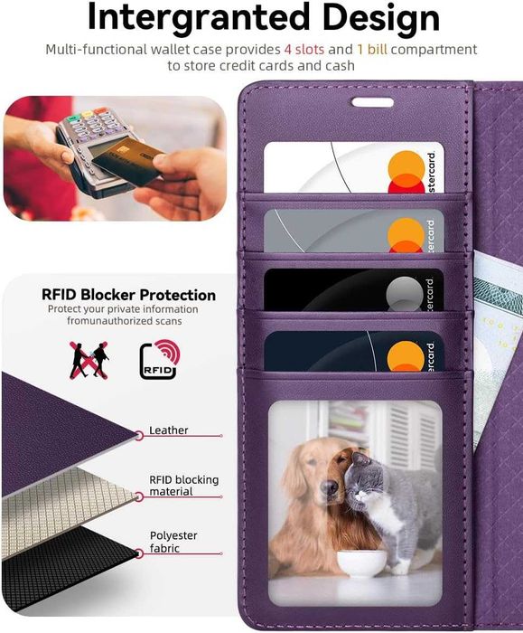 OCASE Samsung Galaxy S25 Ultra etui skórzane z klapką fioletowe RFID