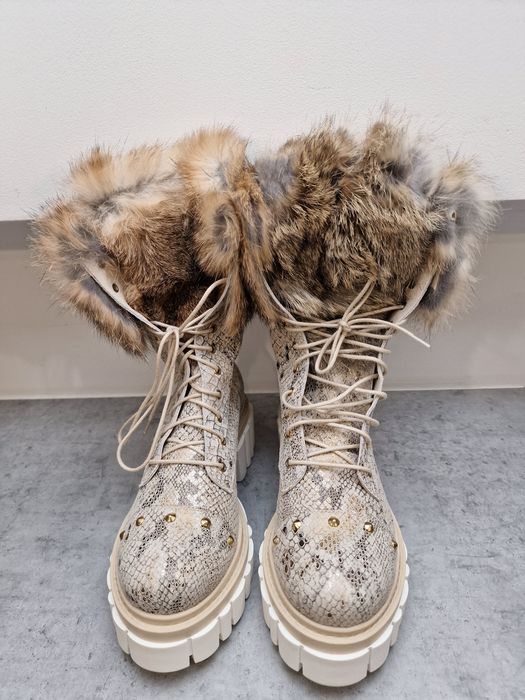 Botki Kozaki Skóra Wąż 36 Futerko