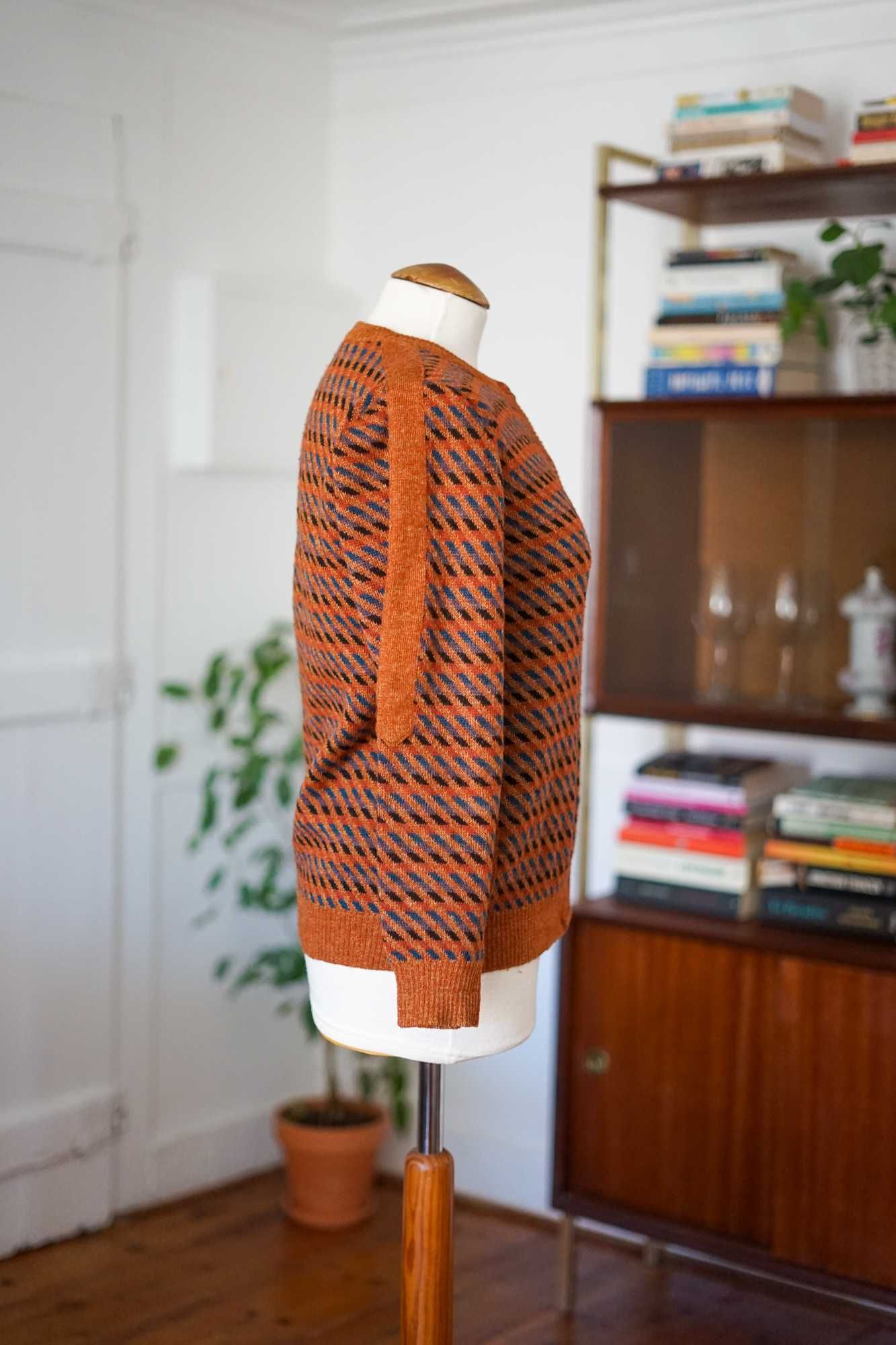 Cardigan anos 60 / Padrão geométrico / Casaco vintage