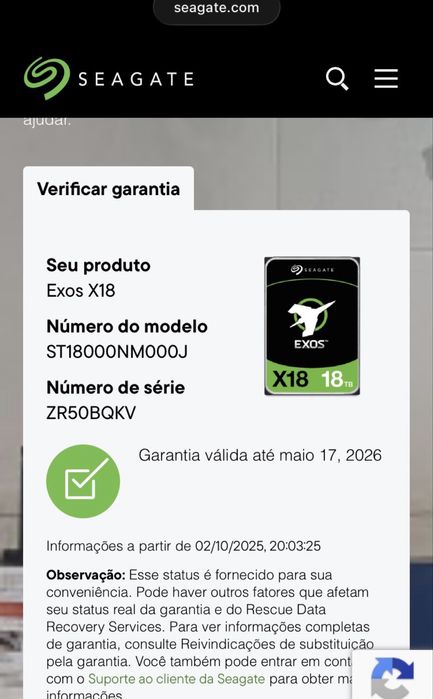 Seagate Exos X18 18 TB SATA com garantia